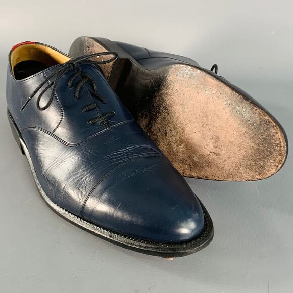 BALLY Size 10 Navy Leather Oxford Lace-Up Shoes
